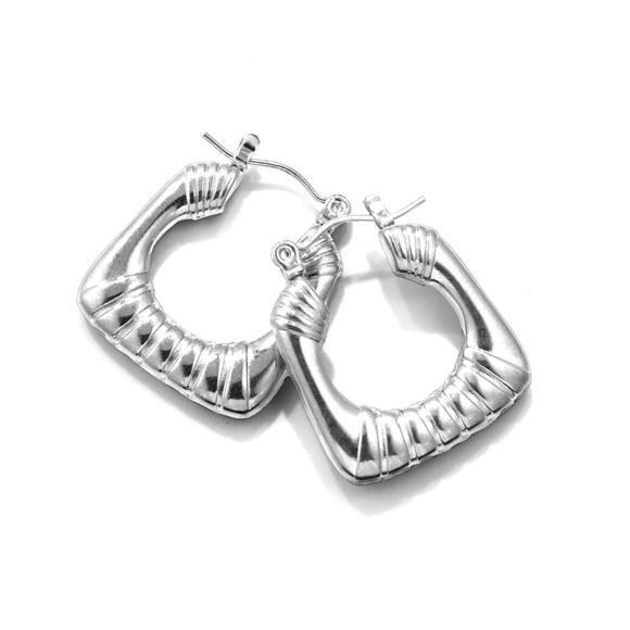 Silver Square Hoop Earrings*Rectangle Hoop Huggie*Cleo*Minimalist Dainty*ML - Picture 2 of 6